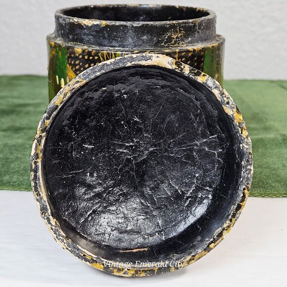 Kashmir India Forest Scene Hand Painted Lacquered Lidded Canister Leaping Deer - Picture 5 of 12